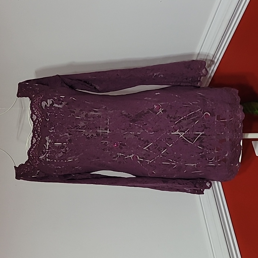 Victoria's Secret Purple Lace Lingerie Floral Print Slip Nighty Babydoll Size M - Picture 2 of 7